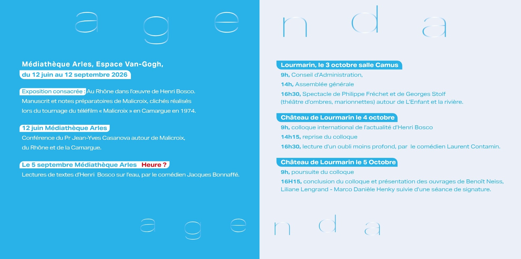 Agenda - Lourmarin et Arles